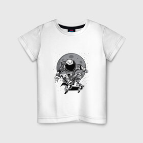 Детская футболка хлопок с принтом Космический скейт в Петрозаводске, 100% хлопок | круглый вырез горловины, полуприлегающий силуэт, длина до линии бедер | арт | астронавт | звезда | звёзды | космический отдых | космонавт | космос | ночь | рисунок | скафандр | скейт | скейтборд