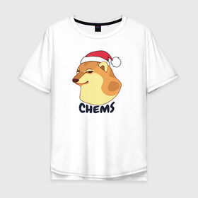 Мужская футболка хлопок Oversize с принтом Новогодний Чимс в Петрозаводске, 100% хлопок | свободный крой, круглый ворот, “спинка” длиннее передней части | chemps | chems | doge | dogo | дог | доге | доке и чимс | чимс | чимс доге