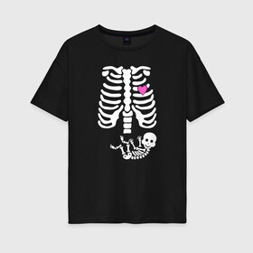 Женская футболка хлопок Oversize с принтом СКЕЛЕТ в Петрозаводске, 100% хлопок | свободный крой, круглый ворот, спущенный рукав, длина до линии бедер
 | dab | halloween | skeleton | арт | арт черепа | голова | дэб | кости | мертвец | мертвецы | праздник | праздник мёртвых | скелет | скелет dab | скелет дэб | хэллоуин | череп | черпа