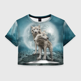 Женская футболка Crop-top 3D с принтом Волки альбиносы в Петрозаводске, 100% полиэстер | круглая горловина, длина футболки до линии талии, рукава с отворотами | альбинос | волк | волки | волчата | волчонок | зверь