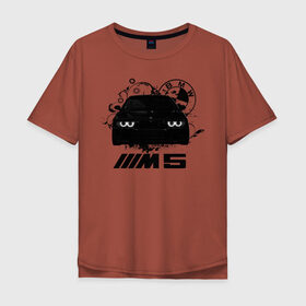 Мужская футболка хлопок Oversize с принтом BMW M5 E39 в Петрозаводске, 100% хлопок | свободный крой, круглый ворот, “спинка” длиннее передней части | Тематика изображения на принте: bmw | bmw5series | bmwe39 | m5 | mperformance | mpower