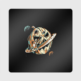 Магнит виниловый Квадрат с принтом Halloween in Cosmos в Петрозаводске, полимерный материал с магнитным слоем | размер 9*9 см, закругленные углы | cosmos | день космонавтики | звезды | космонавт | космос | луна | небо | орбита | тыква | хеллоуин | юрий гагарин