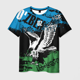 Мужская футболка 3D с принтом Узбекистан в Петрозаводске, 100% полиэфир | прямой крой, круглый вырез горловины, длина до линии бедер | eagle | flag | raster | republic | uzbekistan | орел | растр | республика | узбекистан | флаг