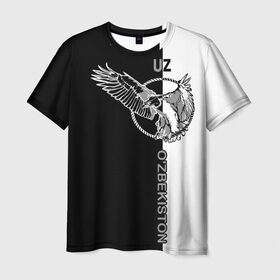 Мужская футболка 3D с принтом Узбекистан в Петрозаводске, 100% полиэфир | прямой крой, круглый вырез горловины, длина до линии бедер | eagle | republic | uzbekistan | орел | республика | узбекистан