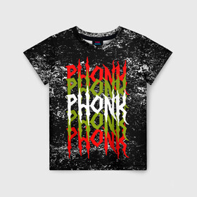 Детская футболка 3D с принтом PHONK в Петрозаводске, 100% гипоаллергенный полиэфир | прямой крой, круглый вырез горловины, длина до линии бедер, чуть спущенное плечо, ткань немного тянется | drift | memphis | music | phonk | phonk drift | phonk drift music | phonk edition | phonk mix | phonk music | phonk radio | phonk remix | trap | музыка для дрифта | пхонк | фонк | фонк дрифт | фонк рэп