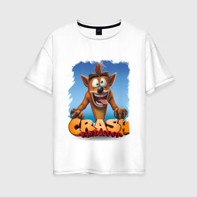 Женская футболка хлопок Oversize с принтом Crash Bandicoot Red Logo (Z) в Петрозаводске, 100% хлопок | свободный крой, круглый ворот, спущенный рукав, длина до линии бедер
 | Тематика изображения на принте: aku aku | bandicoot | cortex | crash | crash bandicoot | dr. neo cortex | naughty dog | tornado spin | бандикут | кортекс | крэш | тавна