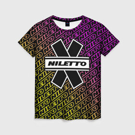 Женская футболка 3D с принтом НИЛЕТТО / Niletto в Петрозаводске, 100% полиэфир ( синтетическое хлопкоподобное полотно) | прямой крой, круглый вырез горловины, длина до линии бедер | hip | hop | logo | music | nileto | niletto | rap | знак | лого | логотип | логотипы | любимка | музыка | музыкант | нилето | нилетто | рэп | символ | символы | хип | хоп