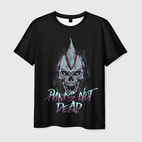 Мужская футболка 3D с принтом PUNKS NOT DEAD в Петрозаводске, 100% полиэфир | прямой крой, круглый вырез горловины, длина до линии бедер | anarchy | dead | musick | punk | rock | skull | анархия | музыка | панк | рок | череп