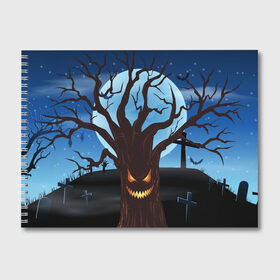 Альбом для рисования с принтом Жуткое дерево на кладбище в Петрозаводске, 100% бумага
 | матовая бумага, плотность 200 мг. | Тематика изображения на принте: 2020 | evil | halloween | tree | ветви | дерево | дуб | зло | кладбище | луна | монстр | ночь | полночь | страшный | ужасающий | хэллоуин | хэлоуин