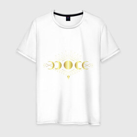 Мужская футболка хлопок с принтом Фазы луны в Петрозаводске, 100% хлопок | прямой крой, круглый вырез горловины, длина до линии бедер, слегка спущенное плечо. | moon | бохо | геометрия | золотая луна | лунное тату | небо | нежность | око | стильно | фазы луны