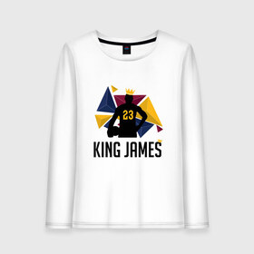 Женский лонгслив хлопок с принтом King James в Петрозаводске, 100% хлопок |  | 23 | anthony davis | basketball | bryant | game | james | kobe | lebron | los angeles | nba | sport | баскетбол | брайант | бровь | джеймс | калифорния | коби | король | леброн | лейкерс | лос анджелес | нба | спорт | тренер | чемпио