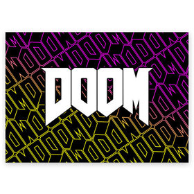 Поздравительная открытка с принтом DOOM / ДУМ в Петрозаводске, 100% бумага | плотность бумаги 280 г/м2, матовая, на обратной стороне линовка и место для марки
 | bfg | brutal | doom | eternal | ethernal | game | games | logo | дум | игра | игры | лого | логотип | логотипы | символ | символы | этернал