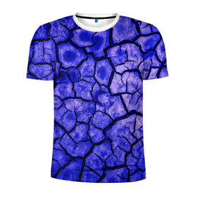 Мужская футболка 3D спортивная с принтом Cracks в Петрозаводске, 100% полиэстер с улучшенными характеристиками | приталенный силуэт, круглая горловина, широкие плечи, сужается к линии бедра | abstraction | cracks | dry | ground | purple | texture | абстракция | земля | сухой | текстура | трещины | фиолетовый