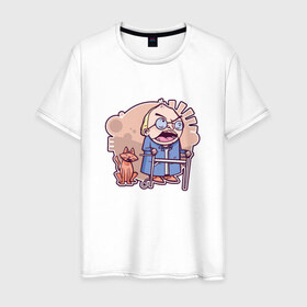 Мужская футболка хлопок с принтом Сердитый дедуля в Петрозаводске, 100% хлопок | прямой крой, круглый вырез горловины, длина до линии бедер, слегка спущенное плечо. | 