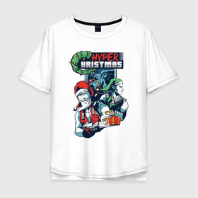 Мужская футболка хлопок Oversize с принтом Hyper Christmas в Петрозаводске, 100% хлопок | свободный крой, круглый ворот, “спинка” длиннее передней части | Тематика изображения на принте: 