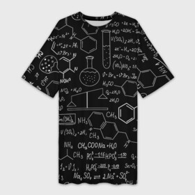 Платье-футболка 3D с принтом Химические Формулы в Петрозаводске,  |  | атом | буквы | молекула | подарок | учителю | физика | формулы | химичке | химия | цифры