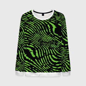 Мужской свитшот 3D с принтом Зебра в Петрозаводске, 100% полиэстер с мягким внутренним слоем | круглый вырез горловины, мягкая резинка на манжетах и поясе, свободная посадка по фигуре | green | green lines | green neon | green neon lines | green zebra | lines | zebra | в полоску | зебра | зеленая зебра | зелёные полосы | зелёный | зелёный неон | полоски | полосы