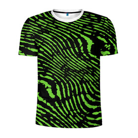 Мужская футболка 3D спортивная с принтом Зебра в Петрозаводске, 100% полиэстер с улучшенными характеристиками | приталенный силуэт, круглая горловина, широкие плечи, сужается к линии бедра | green | green lines | green neon | green neon lines | green zebra | lines | zebra | в полоску | зебра | зеленая зебра | зелёные полосы | зелёный | зелёный неон | полоски | полосы