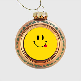 Стеклянный ёлочный шар с принтом Смайлик в Петрозаводске, Стекло | Диаметр: 80 мм | cheerful | emoticon | icon | joy | smile | tongue | веселый | значок | радость | смайлик | улыбка | язык
