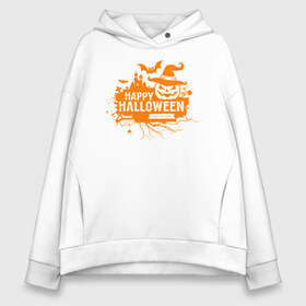 Женское худи Oversize хлопок с принтом Halloween в Петрозаводске, френч-терри — 70% хлопок, 30% полиэстер. Мягкий теплый начес внутри —100% хлопок | боковые карманы, эластичные манжеты и нижняя кромка, капюшон на магнитной кнопке | 31 октября | halloween | halowen | ведьма | день всех святых | джек | костюм | кровь | лого | монстр | надпись | праздник | приведение | призрак | светильник | символ | страшная | тыква | ужасы | хеллоуин | хеллуин