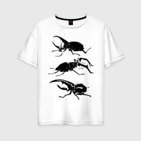 Женская футболка хлопок Oversize с принтом Черные Жуки в Петрозаводске, 100% хлопок | свободный крой, круглый ворот, спущенный рукав, длина до линии бедер
 | белое | графика | жуки | насекомые | черно белое | черное