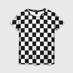 Женская футболка 3D с принтом Шахматка в Петрозаводске, 100% полиэфир ( синтетическое хлопкоподобное полотно) | прямой крой, круглый вырез горловины, длина до линии бедер | абстракция | в клетку | игра | клетка | клеточка | тренд | черно белая | черно белая клетка | шахматка | шахматная клетка | шахматы