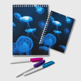 Блокнот с принтом Медуза в Петрозаводске, 100% бумага | 48 листов, плотность листов — 60 г/м2, плотность картонной обложки — 250 г/м2. Листы скреплены удобной пружинной спиралью. Цвет линий — светло-серый
 | Тематика изображения на принте: medusozoa | медуза | медузы | морское животное | ядовитая медуза