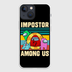 Чехол для iPhone 13 mini с принтом Among Us IMPOSTOR в Петрозаводске,  |  | art | game | impostor | meme | parody | retro | shh | sus | there is 1 | there is impostor among us | vintage | арт | винтаж | игра | иллюстрация | кнопка | мем | мемы | пародия | подозрительный | предатель среди нас | разноцветные космонавты |