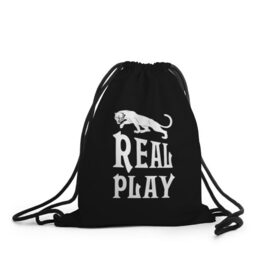 Рюкзак-мешок 3D с принтом Real Play - черная пантера в Петрозаводске, 100% полиэстер | плотность ткани — 200 г/м2, размер — 35 х 45 см; лямки — толстые шнурки, застежка на шнуровке, без карманов и подкладки | real play | большие кошки | игра | кошки | надпись | пантера