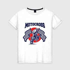 Женская футболка хлопок с принтом MOTOCROSS в Петрозаводске, 100% хлопок | прямой крой, круглый вырез горловины, длина до линии бедер, слегка спущенное плечо | 
