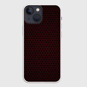 Чехол для iPhone 13 mini с принтом Red mesh в Петрозаводске,  |  | abstraction | dark | hexagon | mesh | red | red mesh | shape | texture | абстракция | красная сетка | красный | сетка | текстура | темный | форма | шестиугольник