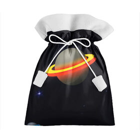 Подарочный 3D мешок с принтом Стальная планета в Петрозаводске, 100% полиэстер | Размер: 29*39 см | Тематика изображения на принте: абстракция | космос | неон | оранжевый цвет | планета