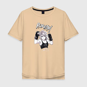 Мужская футболка хлопок Oversize с принтом Ронда Роузи в Петрозаводске, 100% хлопок | свободный крой, круглый ворот, “спинка” длиннее передней части | без | бои | бойцы | правил | спорт