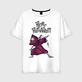 Женская футболка хлопок Oversize с принтом HALLOWEEN в Петрозаводске, 100% хлопок | свободный крой, круглый ворот, спущенный рукав, длина до линии бедер
 | halloween | праздник хэллоуин | страшный | тыква. | ужас | хэллоуин | хэллоуин 2020
