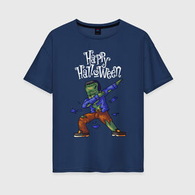 Женская футболка хлопок Oversize с принтом HALLOWEEN в Петрозаводске, 100% хлопок | свободный крой, круглый ворот, спущенный рукав, длина до линии бедер
 | halloween | праздник хэллоуин | страшный | тыква. | ужас | хэллоуин | хэллоуин 2020