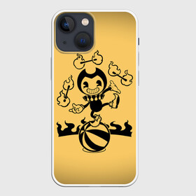 Чехол для iPhone 13 mini с принтом Bendy And The Ink Machine в Петрозаводске,  |  | bendy | bendy and the ink machine | бенди | бени | бенни | бэнди | детская | детям | игра | капли | компьютерная игра | краска | машина | подтеки | ужастик | чернила | чернильная