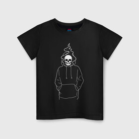 Детская футболка хлопок с принтом Скелет в худи в Петрозаводске, 100% хлопок | круглый вырез горловины, полуприлегающий силуэт, длина до линии бедер | skull | звезды | космос | маг | скелет | стиль | хеллоуин | череп