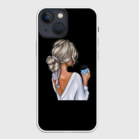 Чехол для iPhone 13 mini с принтом Девушка и кофе в Петрозаводске,  |  | cofee | девочка | девушка и кофе | женщина | кофе | кофеман | модная | прикольный рисунок | с кофе | чай