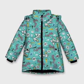 Зимняя куртка для девочек 3D с принтом Багз Банни в Петрозаводске, ткань верха — 100% полиэстер; подклад — 100% полиэстер, утеплитель — 100% полиэстер. | длина ниже бедра, удлиненная спинка, воротник стойка и отстегивающийся капюшон. Есть боковые карманы с листочкой на кнопках, утяжки по низу изделия и внутренний карман на молнии. 

Предусмотрены светоотражающий принт на спинке, радужный светоотражающий элемент на пуллере молнии и на резинке для утяжки. | bugs bunny | cartoon network | looney tunes | vdlobnik | warner bros. cartoons | багз банни | безумные мелодии луни тюнз | луни тюнс