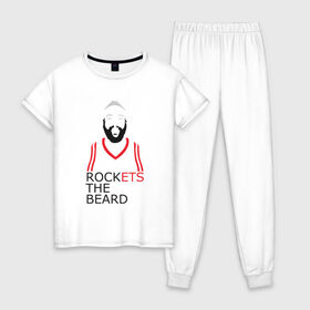 Женская пижама хлопок с принтом Rockets The Beard в Петрозаводске, 100% хлопок | брюки и футболка прямого кроя, без карманов, на брюках мягкая резинка на поясе и по низу штанин | basketball | beard | game | harden | houston | james | nba | rockets | sport | баскетбол | борода | джеймс | нба | рокетс | спорт | тренер | харден | хьюстон | чемпион