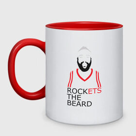 Кружка двухцветная с принтом Rockets The Beard в Петрозаводске, керамика | объем — 330 мл, диаметр — 80 мм. Цветная ручка и кайма сверху, в некоторых цветах — вся внутренняя часть | basketball | beard | game | harden | houston | james | nba | rockets | sport | баскетбол | борода | джеймс | нба | рокетс | спорт | тренер | харден | хьюстон | чемпион