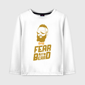 Детский лонгслив хлопок с принтом Fear The Beard в Петрозаводске, 100% хлопок | круглый вырез горловины, полуприлегающий силуэт, длина до линии бедер | basketball | beard | game | harden | houston | james | nba | rockets | sport | баскетбол | борода | джеймс | нба | рокетс | спорт | тренер | харден | хьюстон | чемпион