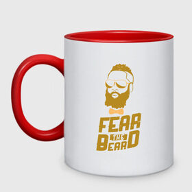 Кружка двухцветная с принтом Fear The Beard в Петрозаводске, керамика | объем — 330 мл, диаметр — 80 мм. Цветная ручка и кайма сверху, в некоторых цветах — вся внутренняя часть | basketball | beard | game | harden | houston | james | nba | rockets | sport | баскетбол | борода | джеймс | нба | рокетс | спорт | тренер | харден | хьюстон | чемпион