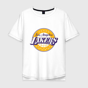 Мужская футболка хлопок Oversize с принтом Los Angeles Lakers в Петрозаводске, 100% хлопок | свободный крой, круглый ворот, “спинка” длиннее передней части | 23 | anthony davis | basketball | bryant | game | james | kobe | lebron | los angeles | nba | sport | баскетбол | брайант | бровь | джеймс | калифорния | коби | король | леброн | лейкерс | лос анджелес | нба | спорт | тренер | чемпио