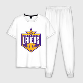 Мужская пижама хлопок с принтом Los Angeles Lakers в Петрозаводске, 100% хлопок | брюки и футболка прямого кроя, без карманов, на брюках мягкая резинка на поясе и по низу штанин
 | 23 | anthony davis | basketball | bryant | game | james | kobe | lebron | los angeles | nba | sport | баскетбол | брайант | бровь | джеймс | калифорния | коби | король | леброн | лейкерс | лос анджелес | нба | спорт | тренер | чемпио