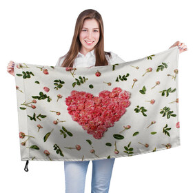 Флаг 3D с принтом Сердце из роз в Петрозаводске, 100% полиэстер | плотность ткани — 95 г/м2, размер — 67 х 109 см. Принт наносится с одной стороны | бутон роз | лепестки роз | роза | розы | сердце | сердце из роз | цветы