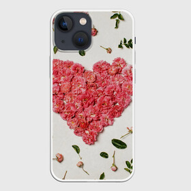 Чехол для iPhone 13 mini с принтом Сердце из роз в Петрозаводске,  |  | Тематика изображения на принте: бутон роз | лепестки роз | роза | розы | сердце | сердце из роз | цветы