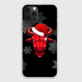 Чехол для iPhone 12 Pro Max с принтом Бык в Петрозаводске, Силикон |  | 2021 | bull | new year | red bull | бык | бычара | гирлянда | дед мороз | елка | мем | модная | новогодняя | новый год | прикол | ред булл | рога | санта | символ года | снег | снежинка