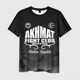Мужская футболка 3D с принтом FIGHT CLUB AKHMAT в Петрозаводске, 100% полиэфир | прямой крой, круглый вырез горловины, длина до линии бедер | aca | acb | akhmat | club | fight | mma | wfca | ахмат | грозный | чечня