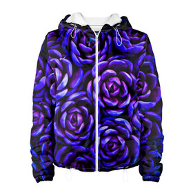 Женская куртка 3D с принтом Lovely Roses в Петрозаводске, ткань верха — 100% полиэстер, подклад — флис | прямой крой, подол и капюшон оформлены резинкой с фиксаторами, два кармана без застежек по бокам, один большой потайной карман на груди. Карман на груди застегивается на липучку | flowers | large | lovely roses | plants | purple | roses | succulent | texture | крупный | прекрасные розы | растения | розы | суккулент | текстура | фиолетовый | цветы
